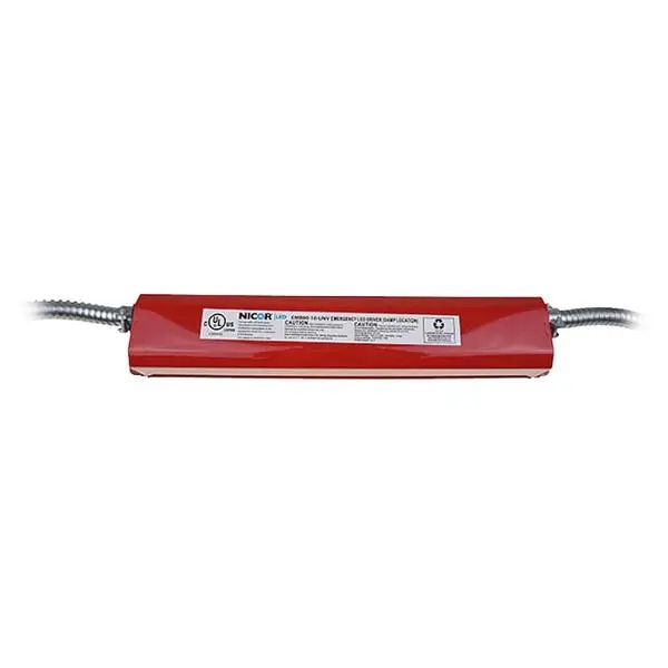Nicor Lighting EMB80-10-UNV Metal LED Power Supply & Driver, 120/277V, Self Sensing, 13" x 2.25" x 1.5" Dimensions, Flexible Conduit Compatible, High Temperature Resistant, Ni-Cad Rechargeable Battery Compatible, 120/277 V