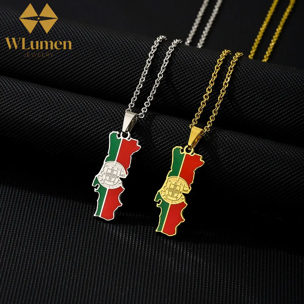 2026 New Drip Oil Portugal Flag Map Necklace | Vintage Style | Ethnic Style | 2026 Football Events | Fans Support | Ideal Gift | Unisex | Party Jewelry |
