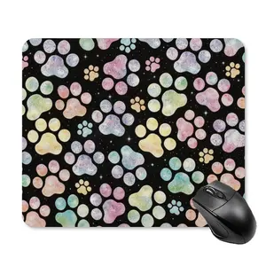 Colorful Galaxy Cat Dog Paw Print Mouse Pad, Non-Slip Rubber Base Gaming Mousepad with Stitched Edges, Aesthetic Cute Paw Desk Mat for Office Home School Decor for Women Girls Kids