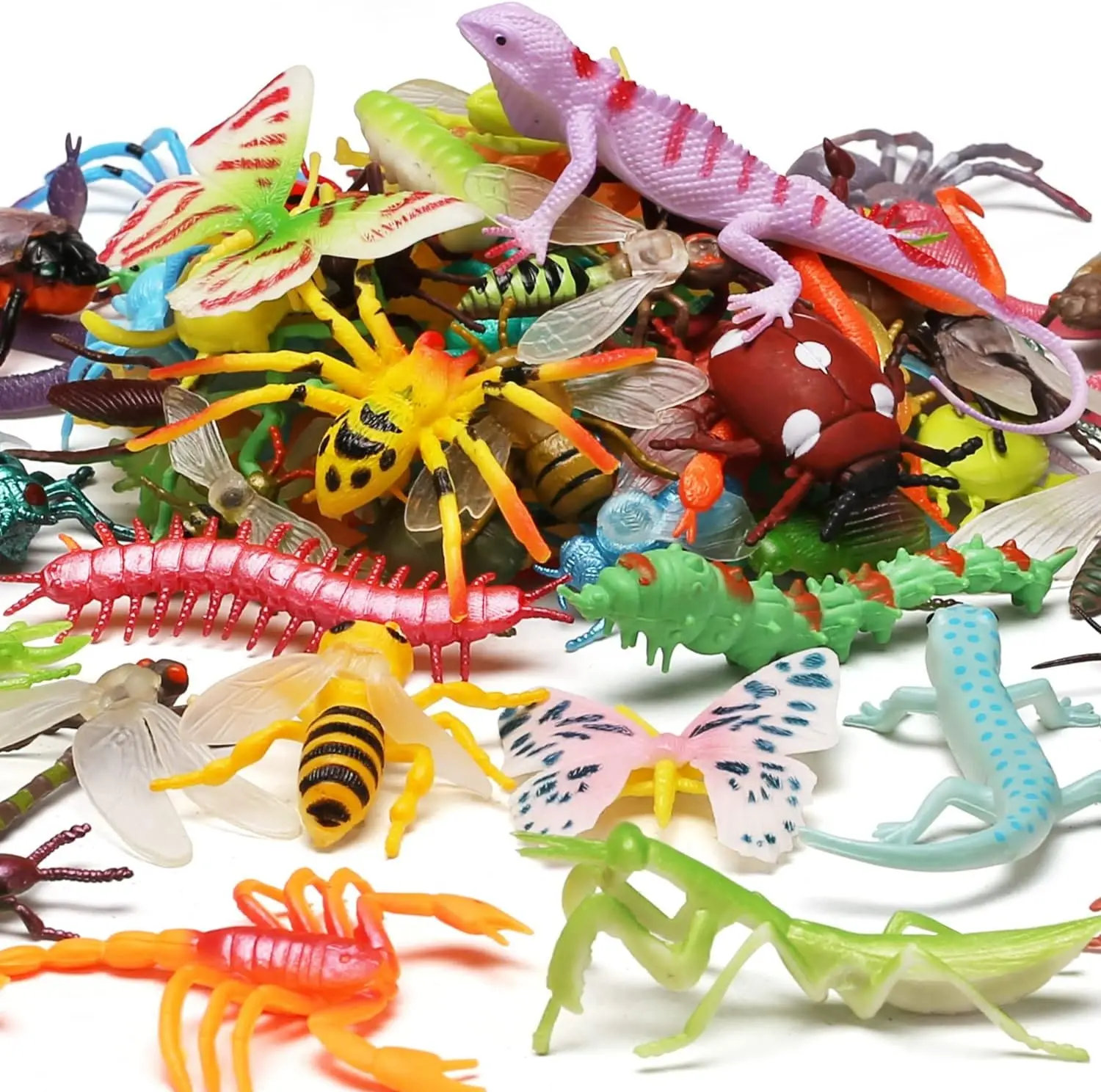 76 Pack Mini Plastic Bug Set, Realistic Insects Toy for Child, Fake Bugs Figure for Kid, Toddler, Insect Themed Party Favors Gift, Cupcake Topper, Education School Classroom reward, Sensory Bin Filler | Fake bugs for Halloween party decorations, sens