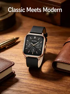 Rose Gold Square Watch, Silicone Strap, Simple Dial, Women's Fashion Casual Wristwatch, Daily Commute, Party, Gift