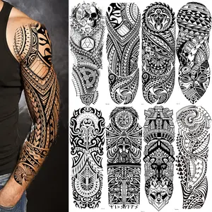 8 Sheets Full Arm Tribal Temporary Tattoo Stickers, Temporary Fake Tattoo, Totem Tattoos for Adults, Unique Body Art Accessories for Arms & Legs
