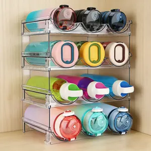 Kitchen Cabinet Water Bottle Storage Rack, 4 Layer Plastic Organizer Shelf, Multilayer Storage, Ideal for Refrigerator & Kitchen Countertop Organization