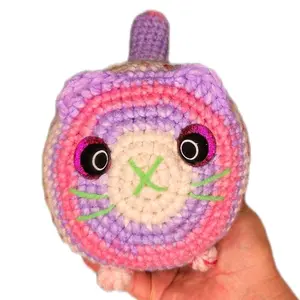 Handmade Crocher Chunky Loaf Cat Plushie -  Colorful Granny Style Yarn with Glitters eyes