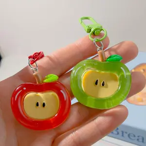 2025 Cartoon Apple Red Green Cute Keychain for Women Lovely Acrylic Apple Shape Bag Decorative Pendant Phone Key Chain Gifts