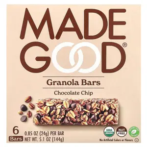 MadeGood Granola Bars, Chocolate Chip, 6 Bars, 0.85 oz (24 g) Each
