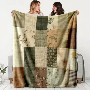 Vintage Patchwork Floral Flannel Throw Blanket - Soft, Lightweight, Warm - Ideal for Bed, Camping - Perfect Gift for Bedding, Sofa Use, blankets