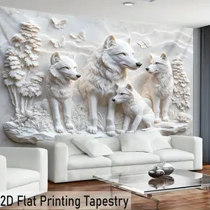 2D flat printing, 1 harmonious wolf pack high-definition printed tapestry, large-sized polyester wall decoration tapestry, home decoration, birthday gift, party decoration, including installation accessories, Wall Hanging Tapestry