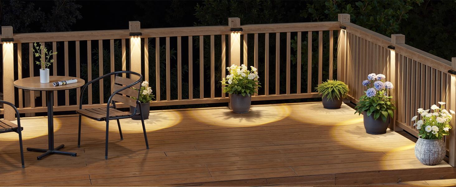 Solar Fence Lights Outdoor 8 Pack, Warm White & RGB 9 Color Changing, Waterproof LED Solar Lights for Fence Post Deck Railing Patio Backyard Garden Decor
