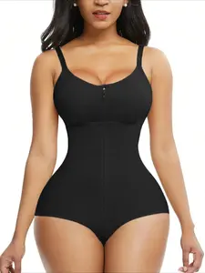 1 Count Women's Solid Color Shapewear Bodysuit, Fajas, Butt Lifting And Tummy Control Colombian Shapewear, With Zipper Jumpsuit, Adjustable Shoulder Strap Body Shaper, High Waist Shapewear, Suitable For Daily Wear Or Sports