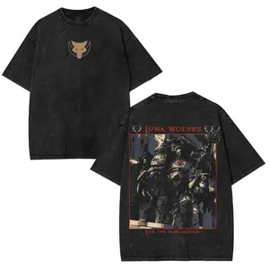 Warhammer 40K Luna Wolves Washed 90s graphic tees Vintage Crewneck Shortsleeve Tshirt gifts men shirt Cotton Fabric Soft Top Menswear streetwear