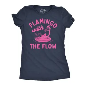 Womens Funny T Shirts Flamingo With The Flow Sarcastic Animal Graphic Tee for Ladies Funny Womens T Shirts Cute Vintage Fashion Casual Ladies T-Shirt Gift Sarcastic Tops for Women Funny Animal Top Women's Black -