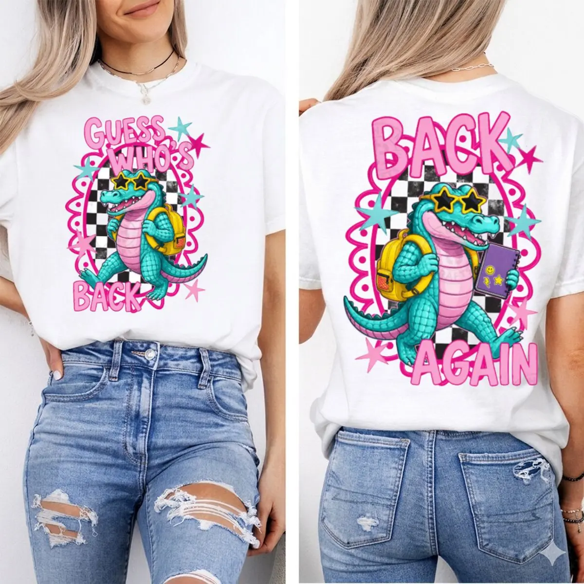 Guess Who's Back Gator 2 Sides Tshirt, Back Again Tshirt, Pre K To Fourth Grade Design, Teacher Tshirt, First Day Of School, School Girl , Unisex Short Sleeve Tee, Casual Clothing