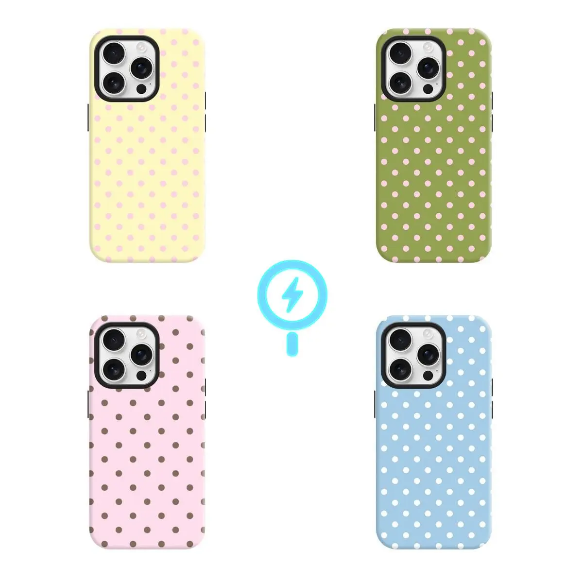 Colorful Polka Dots For Spring & Summer MagSafe Compatible Splicing Shockproof Phone 2-in-1 Hard PC + Soft Silicone Dual Layer Cover Elegant Retro Style Anti-Slip Anti-Yellowing Protective Case For iPhone