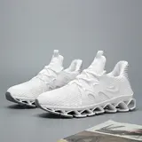 Men's Athletic Blade Running Shoes - Lace-Up 3D Mesh Casual Jogging Trainers with Breathable Cloth Fabric Upper, Cushioned Shock-Absorbing Spring Blade Sole, Lightweight Anti-Slip Design for Gym & All-Season All-Day Wear