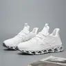Men's Athletic Blade Running Shoes - Lace-Up 3D Mesh Casual Jogging Trainers with Breathable Cloth Fabric Upper, Cushioned Shock-Absorbing Spring Blade Sole, Lightweight Anti-Slip Design for Gym & All-Season All-Day Wear