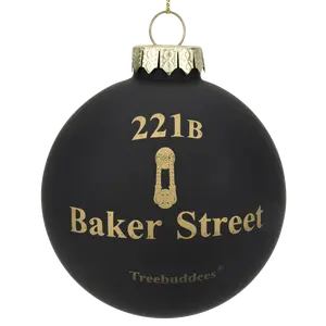 Tree Buddees 221B Baker Street Sherlock Holmes Christmas Ornament Gold-Printed Glass Ball 3 Inch Collectible Tree Decor