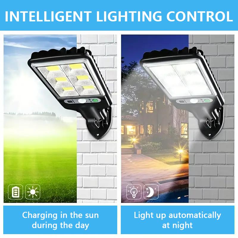 4 Sets Solar Powered LED Street Lights – Smart Remote & IP65 Motion Sensor – 3 Modes (Security/Dim/Highlight) for Pathways, Garages, Backyards & Front Yards – Heavy-Duty Waterproof Lighting Solution for Home & Outdoor Areas