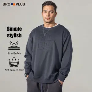 BRO PLUS Men's 3D Embossed Sweater Large Size High-End Bottoming Shirt Loose Fit Trendy Clothing Breathable Not Fade Easy Stylish