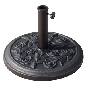 Outsunny 18" 20 lbs Round Resin Umbrella Base Stand Market Parasol Holder with Decorative Rose Floral Pattern & Easy Setup, for Φ1.5", Φ1.89" Pole, for Lawn, Deck, Backyard, Garden, Bronze