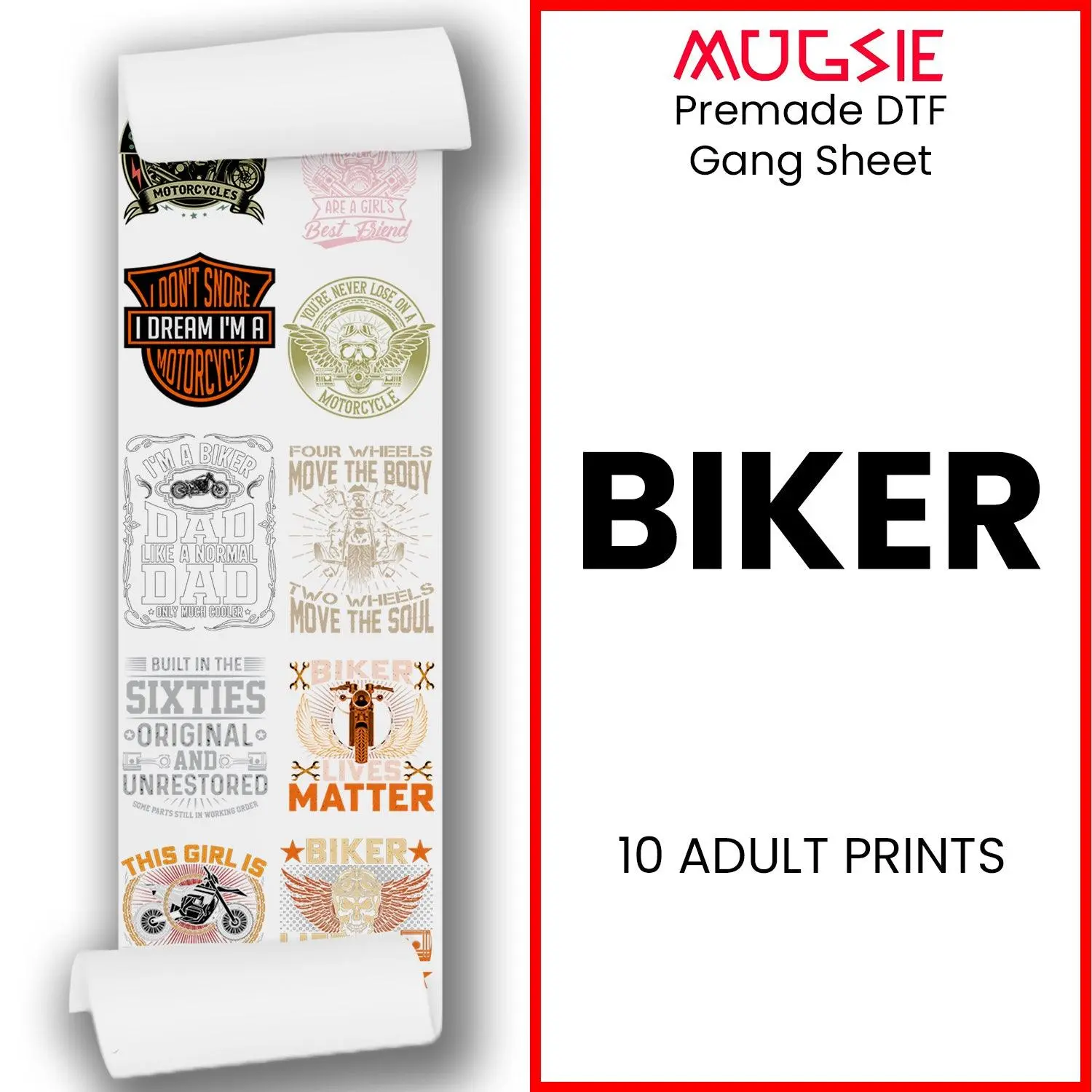 Biker DTF Transfer Gang Sheets - 22x60 Direct-to-Film