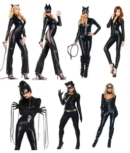 Halloween Patent Leather Jumpsuit – Sexy One-Piece Catwoman Cosplay Costume