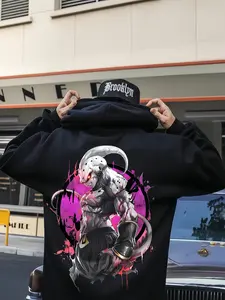 Buu Print Hoodies, Graphic Print Hoodie, Women & Men Oversized Fleece Long Sleeve, Comfortable Casual Streetwear Basic Pullover Sweatshirts, Fall & Winter Fashion