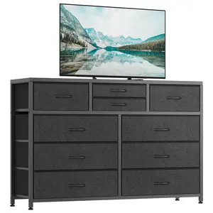 Garvee Entertainment Center with 10 Fabric Drawers, TV Stand for 50 Inch Screens, Media Console Table with Ample Storage, Stylish Living Room Furniture Organizer