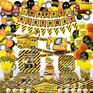 Construction Birthday Party Set - 235 Pack Dump Truck Theme Decorations with Plates, Tablecloth, Cups, Napkins, Foil Balloons & Gift Bags for 20 Guests