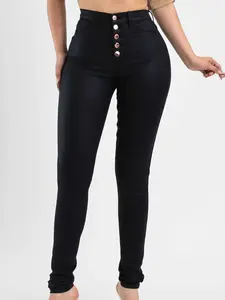 [P6040] Button Up Coated Skinny Jeans