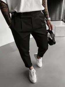 Men's Four-Season Suit Pants, Wrinkle-Free Casual Business Long Pants, /blue/, Fitted Ankle-Length Design, Office/wedding Wear