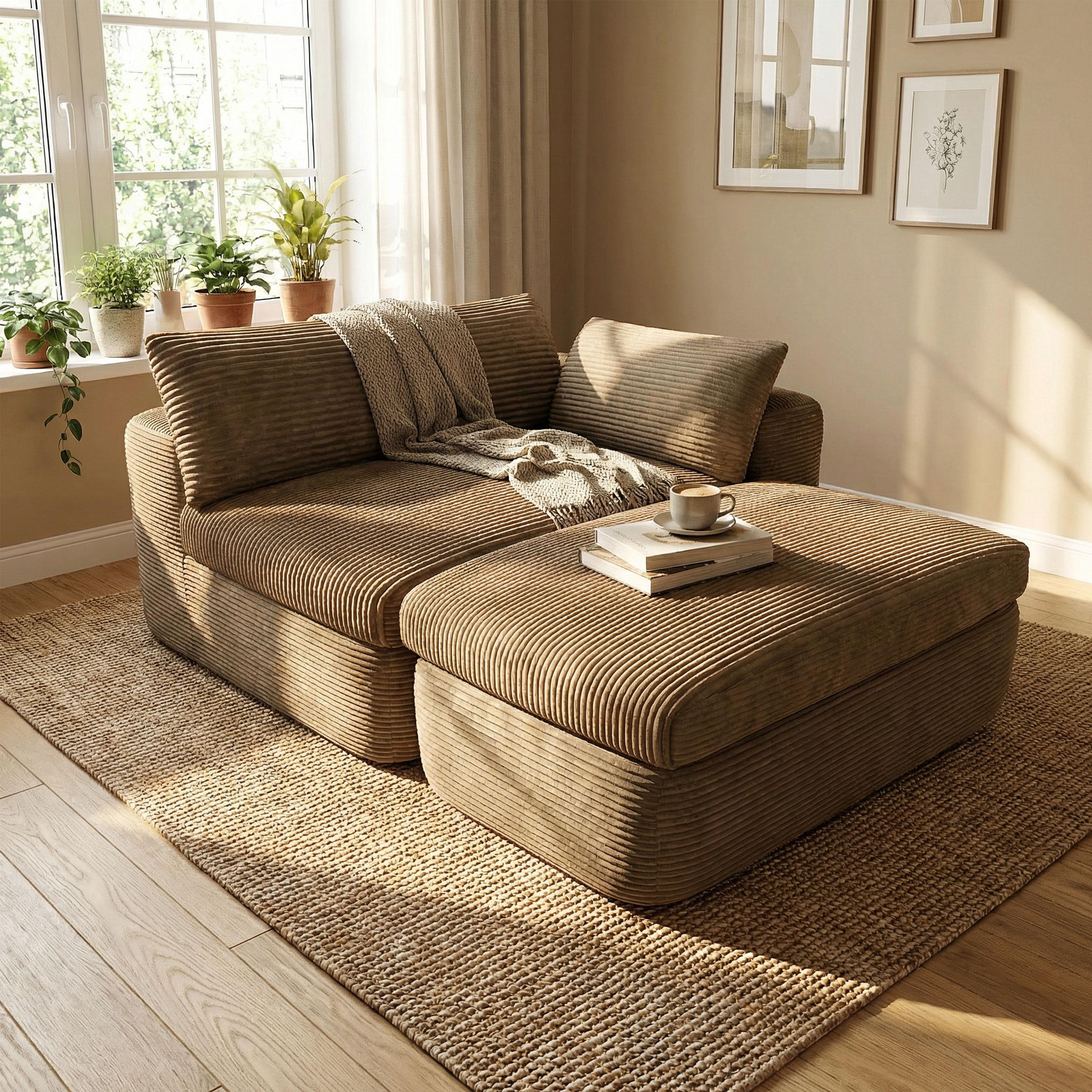 Modular Sectional Sofa Bed, Corner Couch with Chaise Lounge, Oversized Plush Corduroy Sleeper Sofa, No Assembly Required - Couch in a Box for Living Room & Bedroom，Oversize Compression Boneless Sofa Bed Plush Corduroy Sofa Bed