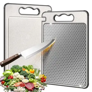 Stainless Steel Cutting Board for Kitchen, Double Sided Non Toxic Non Slip Chopping Board, 304 Stainless Steel and Wheat Straw PP, Food-Grade
