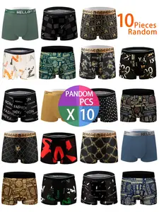 10pcs Random Geometric Pattern Men's Boxers, Comfortable Stretch Trunks for Casual Sports, Soft Lightweight Surprise Design