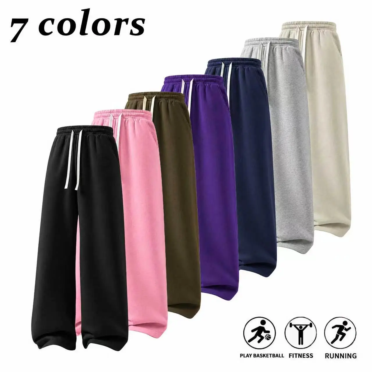 Men's Loose-Fit Casual Fashion Sweatpants - Unisex High-Waisted Wide Leg Track Pants with Side Pockets, Comfy Athleisure Bottoms, Soft Breathable Stretchy Polyester Knit Fabric, for Daily Wear (7 Colors)