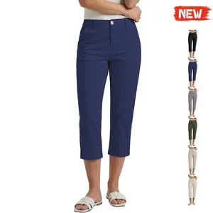 【Just Dropped】GRAPENT Capri Pants for Women Summer High Waisted Cotton Elastic Waist Dressy Casual Office Work Capris Trousers Pants