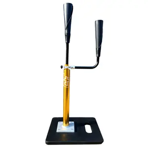 CT4 Pro-Style Dual Training Baseball and Softball Tee | Patented Detachable 360° Rotating Arm | Friction Fit Double Batting Tee, Durable Neoprene Rubber Toppers, Adjustable Height: 24" to 46" Gold
