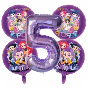5-Piece K-Pop Devil Hunter Number Balloons 0-9, Party Decor for Birthday, Graduation, Halloween, Christmas, Reusable, Elegant