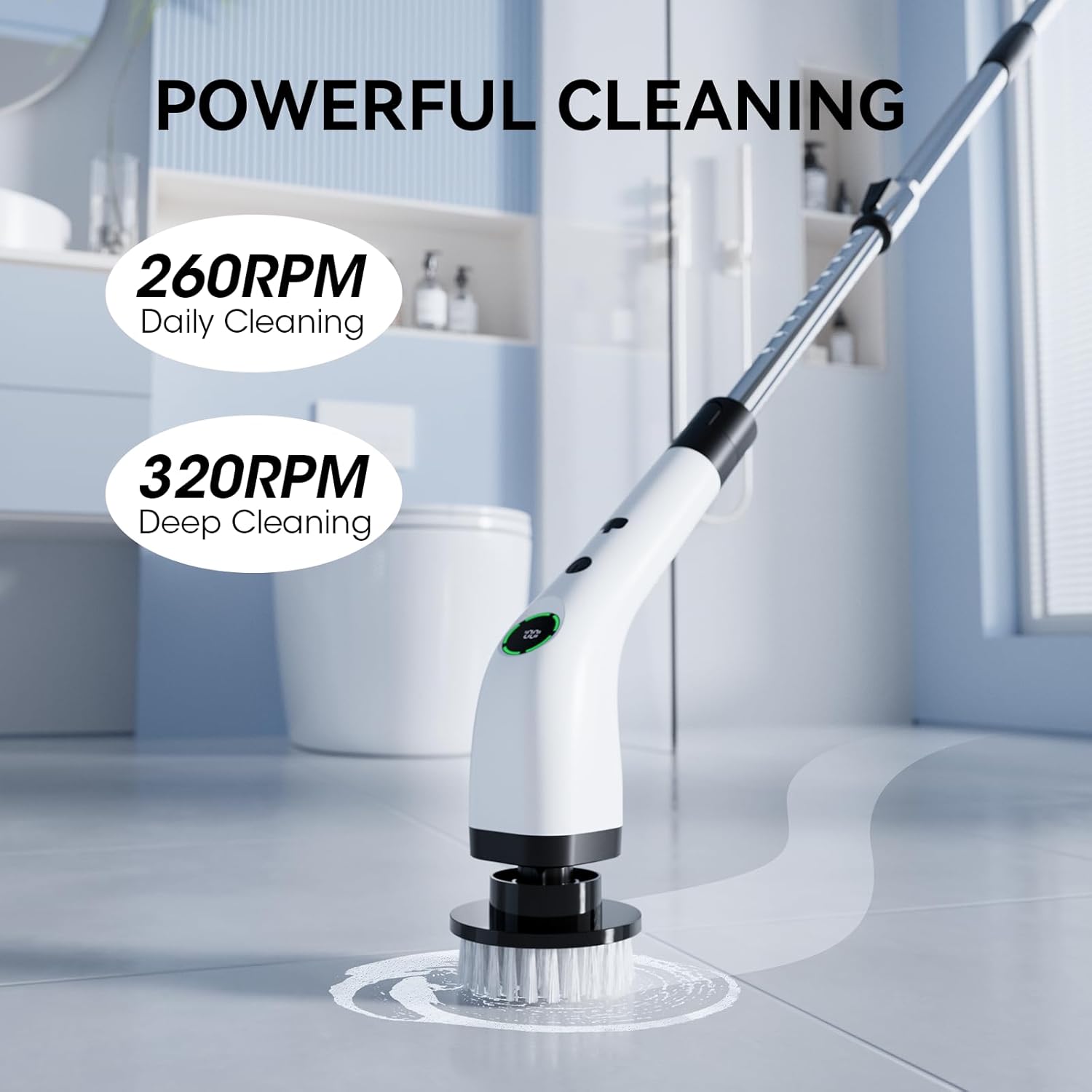 Electric Bathroom Cleaning Brush Cordless Spin Scrubber Full Body Waterproof IPX7 with Adjustable Handle 8 Replaceable Brush Heads for Bathtub Kitchen Window Home SD CTB01