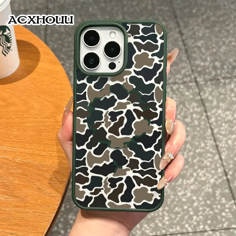 Aesthetic Magnetic Silicone TPU Smartphone Casing - Waterproof, Shockproof, Scratch-Resistant, Lightweight Vintage Dark Camouflage Protective Cover for iPhone 17,16 Pro Max,15 Plus,14,13,12,11,XS,XR - Cellphone Protection Accessory, Resistance