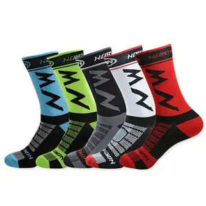 Men's Performance Sports Crew Socks (3/5 Pairs, Black*3 Pairs Included) - Breathable, Moisture-Wicking, High-Elastic, Stylish Geometric Design, All-Season Socks for Male Athletes, Biking