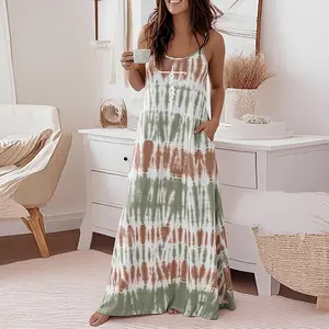 ChicMe Women's  Gemini  Faith Print Tie Dye Backless Maxi Dress Adjustable Spaghetti Strap Loose Fit Cami Dress with Pockets Trendy Summer Boho Beach Long Dress