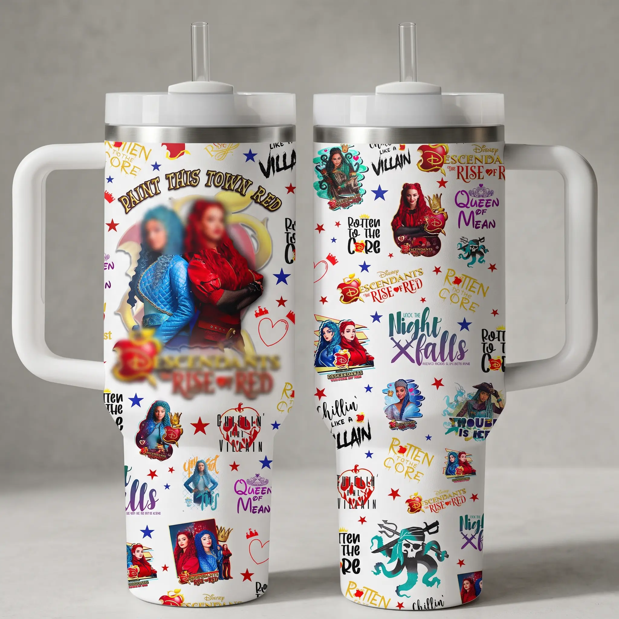 Vintage Descendants TV Series Custom Cup 40oz/30oz/20oz Tumbler With Handle, Wicked Wonderland, TV Show Inspired Tumbler