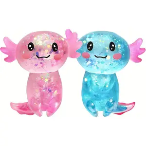 2PC Squeeze Sensory Axolotl Toys, Axolotl Squishy Sugar Stress Ball Toys for Adults , Glitter Salamander Gift for Party Birthday Christmas, 2 Pack miniature model