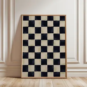 Black and White Checkered Wall Art – Retro Abstract Checkerboard Poster, Trendy Minimal Room Decor Print, Unframed