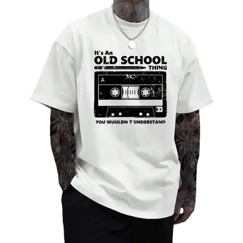 Women's Retro Graphic Cotton Top - "It's an Old School Thing" Vintage Cassette Tape Design, Soft Crew Neck, Casual Summer Menswear Apparel, Streetwear Fabric, Machine Washable, Unisex Viral Tee