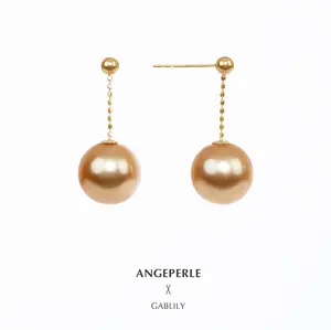 ANGEPERLE Seawater South Sea Golden Pearl Threader Earrings 10-11mm TSJCY194