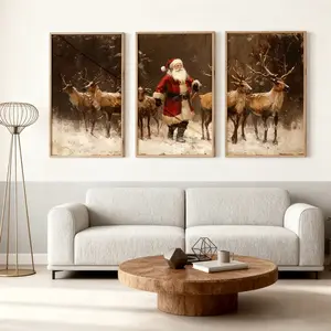 3pcs Snowflake Reindeer Canvas Art with Wooden Frame, Modern Country Style Christmas Theme Wall Decor for Living Room, Modern Home Decor, Holiday Gift