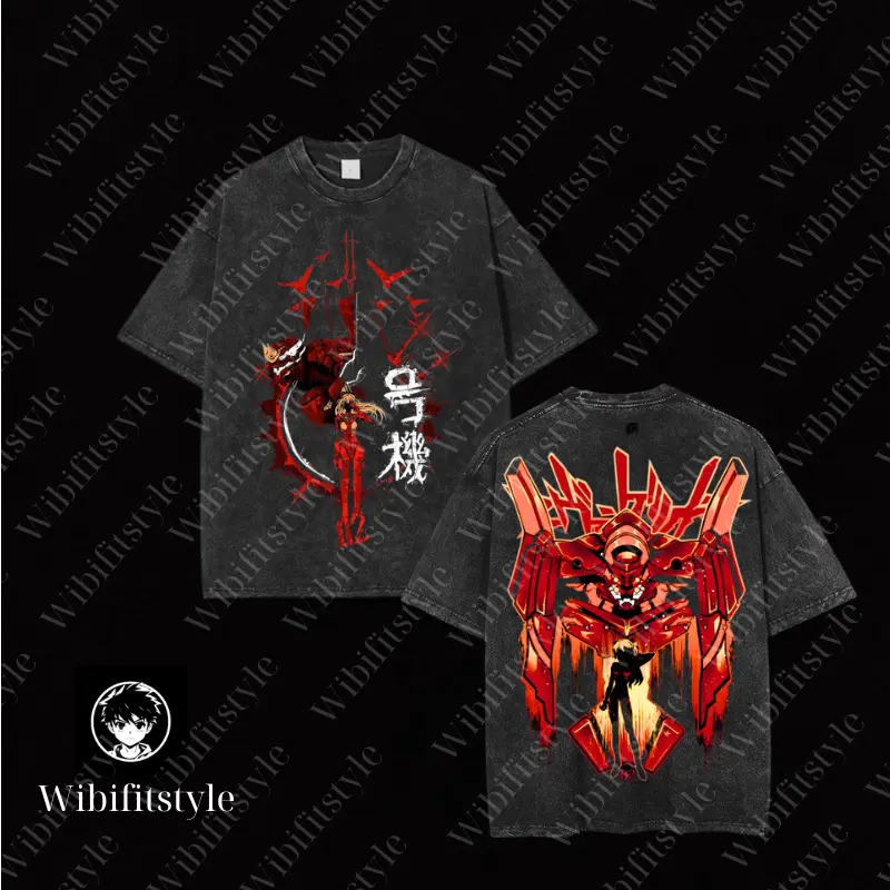 EVA Unit-02 Red Oversized Graphic Tee Loud, bold, unapologetic — just like Asuka. Acid-washed cotton with a broken-machine soul. Clothes for the ones who scream back at the world and still look good doing it.