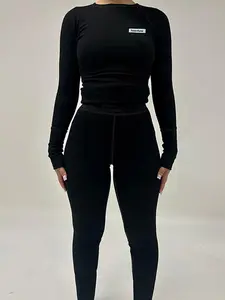 Fall & Winter Women's Slim-Fit Long Sleeve T-Shirt & High Waist Pants Set, Casual Thermal Two Piece for Stylish Comfort